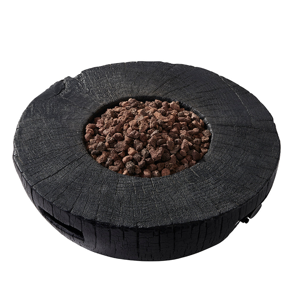 Round Outdoor Charred Wood Effect Concrete Gas Fire Bowl