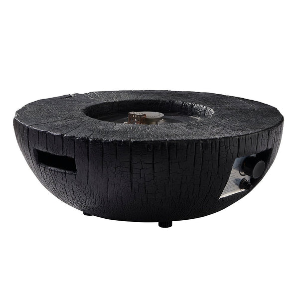 Round Outdoor Charred Wood Effect Concrete Gas Fire Bowl