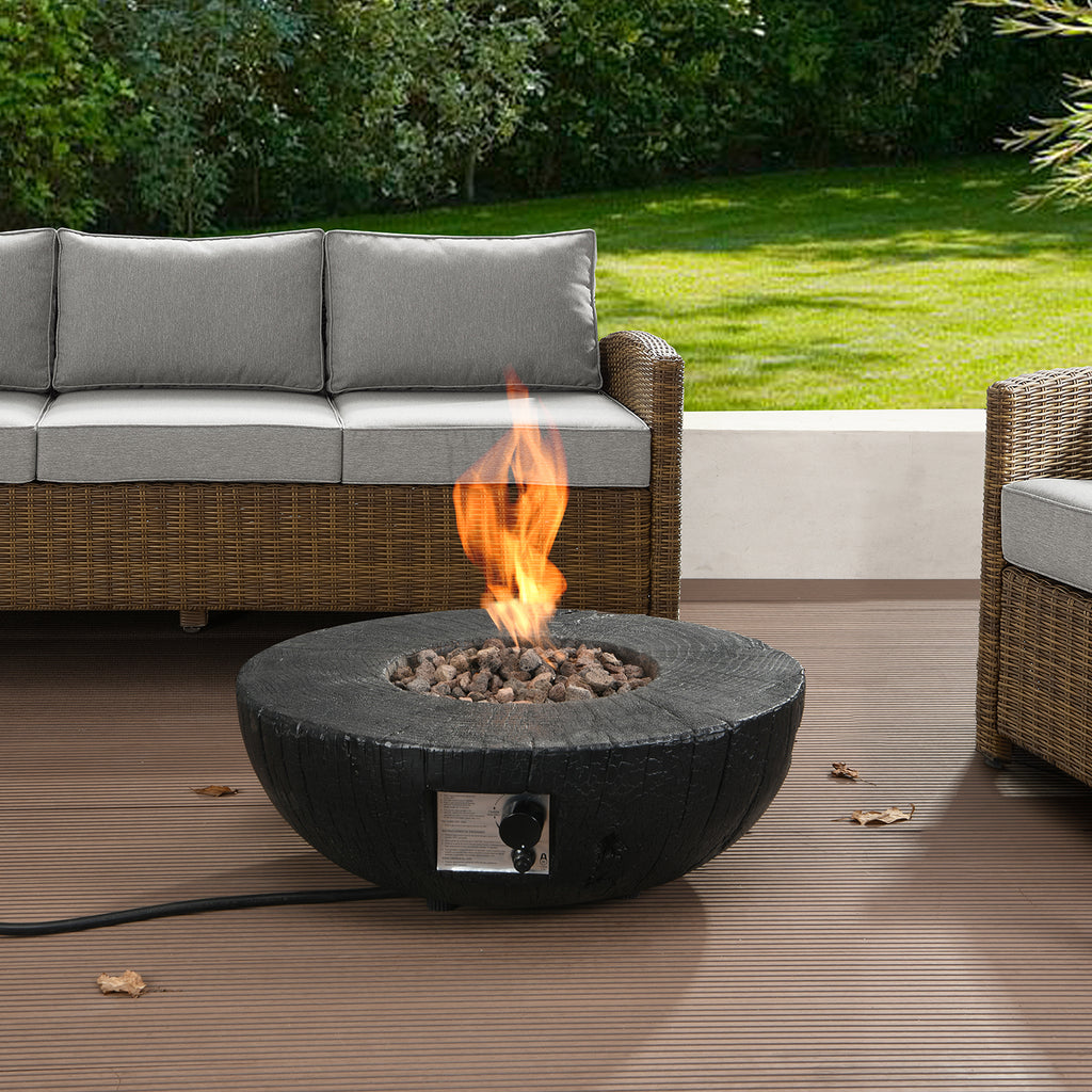 Round Outdoor Charred Wood Effect Concrete Gas Fire Bowl | daals