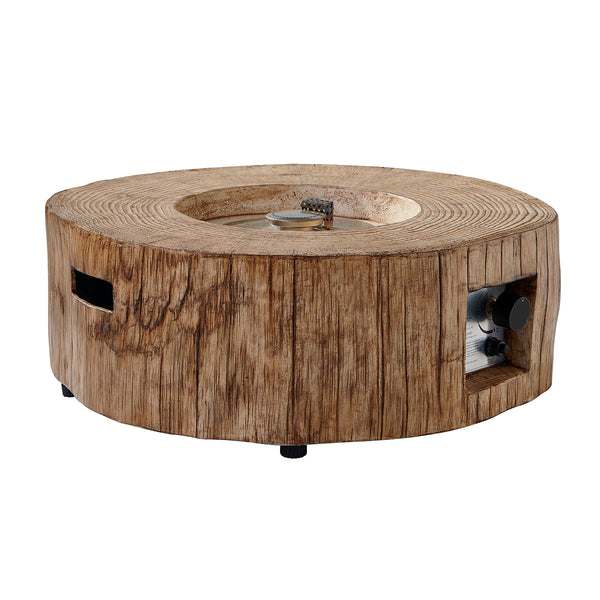 Round Outdoor Gas Fire Bowl Rustic Wood Effect
