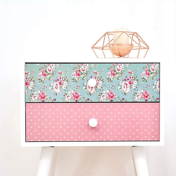 Cherry Tree Furniture CANTERBURY Wooden 2-Drawer Bedside Table Nightstand, Rose & Polka Dot Pattern - daals