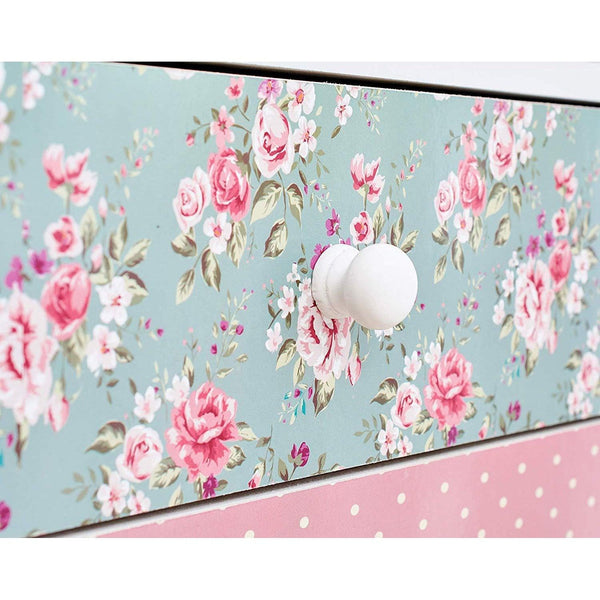 Cherry Tree Furniture CANTERBURY Wooden 2-Drawer Bedside Table Nightstand, Rose & Polka Dot Pattern - daals