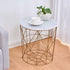 Koram Marble Effect Top Basket Side Table Golden Geometric Wire Frame End Table - daals