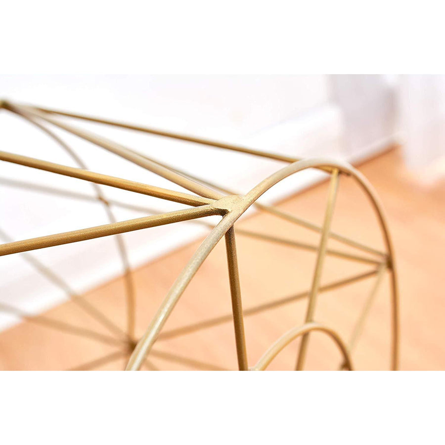 Koram Marble Effect Top Basket Side Table Golden Geometric Wire Frame End Table