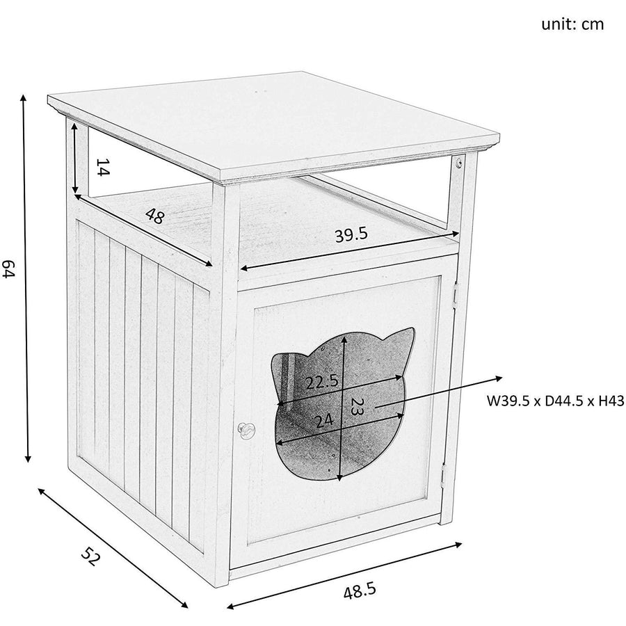 Bastet Wooden Cat Cave Bedside Cabinet Litter Box Cat House Nightstand White