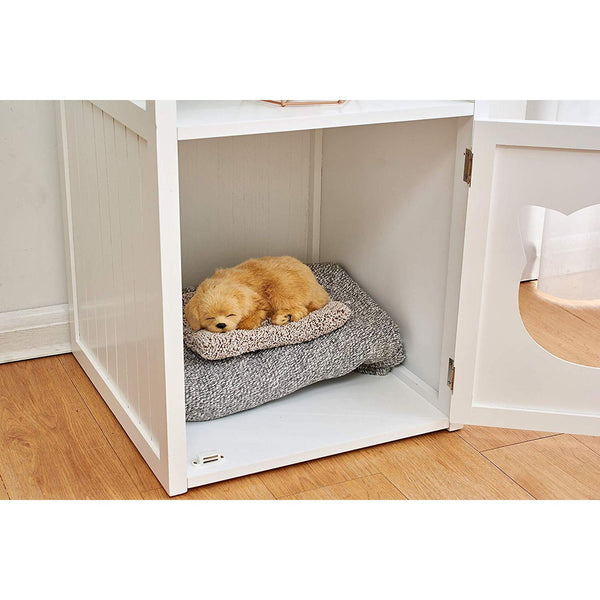 Bastet Wooden Cat Cave Bedside Cabinet Litter Box Cat House Nightstand White - daals