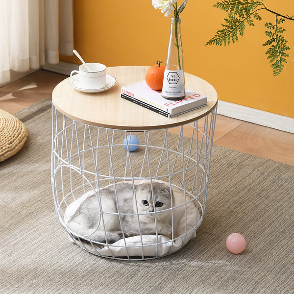 Mau Side Table/Indoor Cat House with Cushion (White)