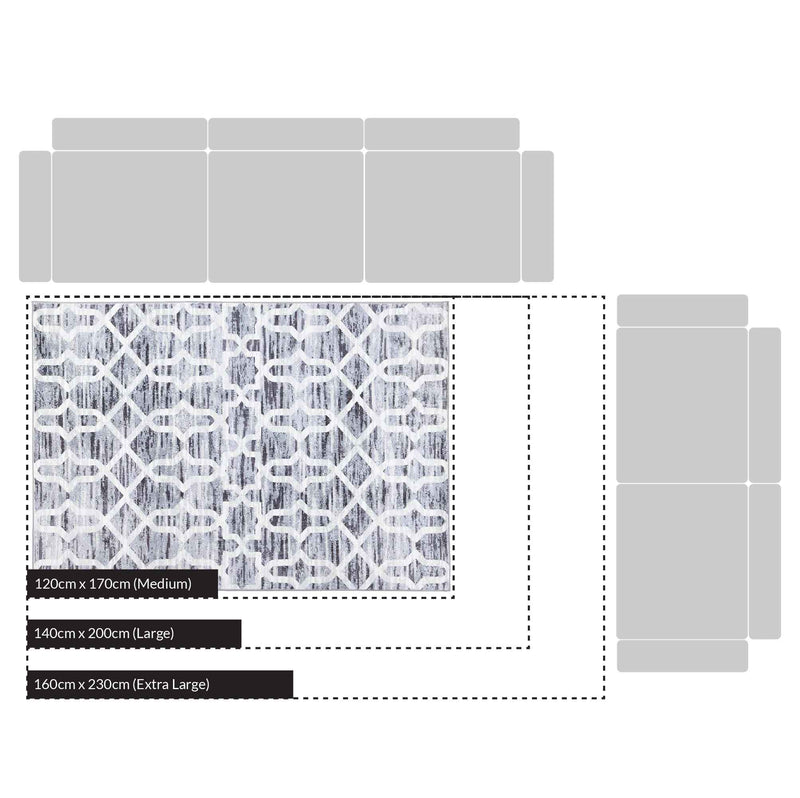 Trellis Grey Distressed Printed Rug 140 x 200 cm