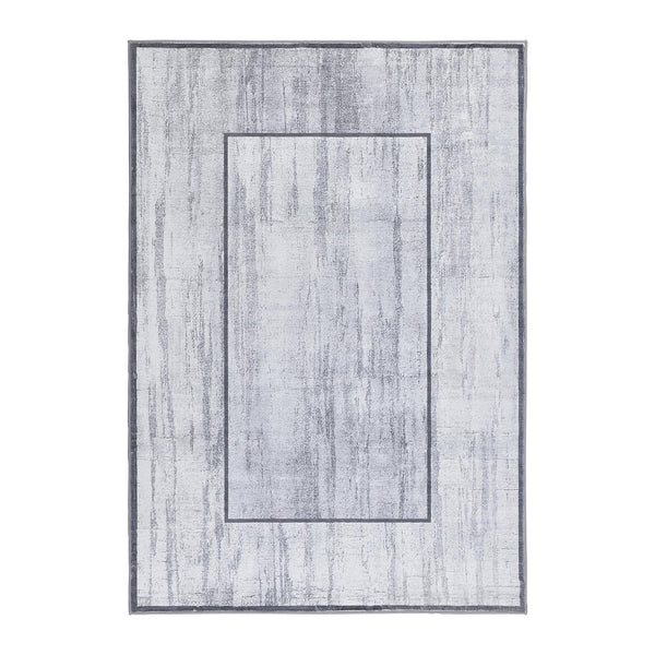 Border White and Grey Distressed Rug 120 x 170 cm