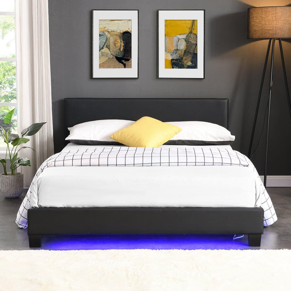 URSA Black PU Leather Bed Frame with LED on Footend - daals