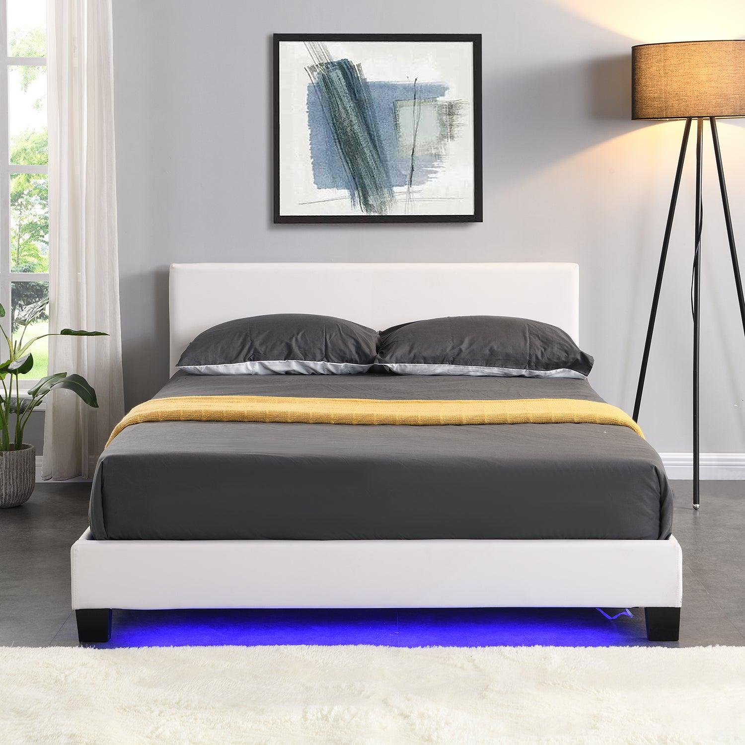 URSA White PU Leather Bed Frame with LED on Footend