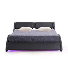 CORVUS Faux Leather Upholstered Bed Frame with Underbed LED Lights, Bl ...