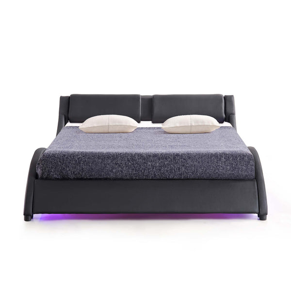 CORVUS Faux Leather Upholstered Bed Frame with Underbed LED Lights, Black - daals