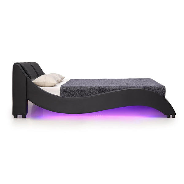 CORVUS Faux Leather Upholstered Bed Frame with Underbed LED Lights, Black - daals
