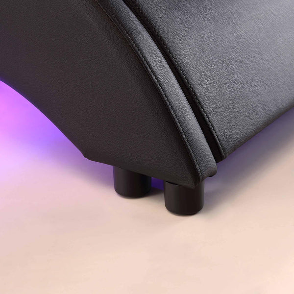 CORVUS Faux Leather Upholstered Bed Frame with Underbed LED Lights, Black - daals