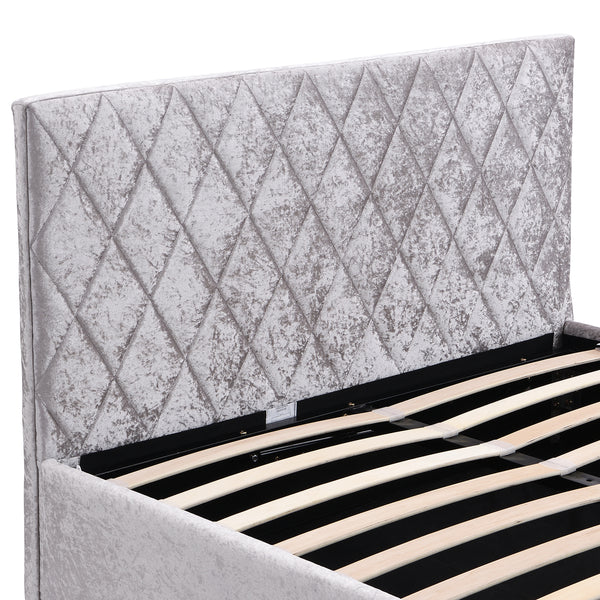 Hayden Crushed Velvet Side Lift Storage Ottoman Upholstered Bed Frame Silver
