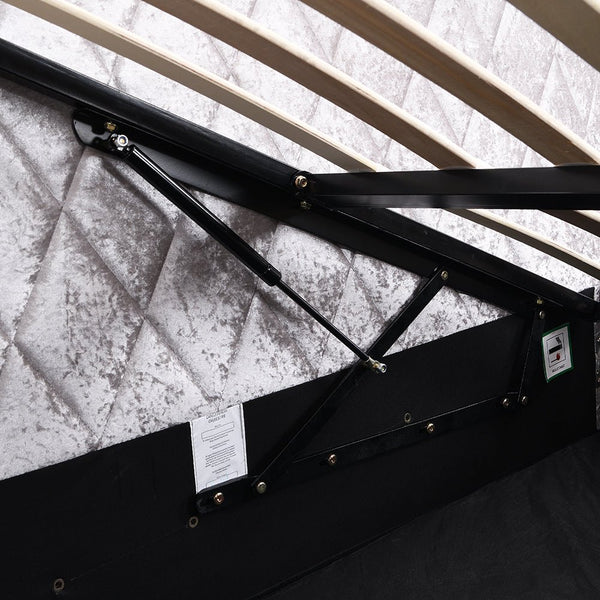 Hayden Crushed Velvet Side Lift Storage Ottoman Upholstered Bed Frame Silver