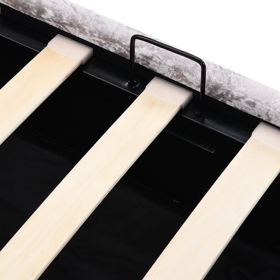 Hayden Crushed Velvet Side Lift Storage Ottoman Upholstered Bed Frame Silver