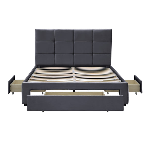 Julian King Bed Frame with Pull-out Storage Drawers Dark Grey Velvet