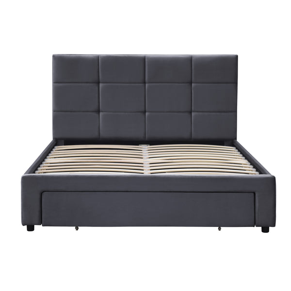 Julian King Bed Frame with Pull-out Storage Drawers Dark Grey Velvet