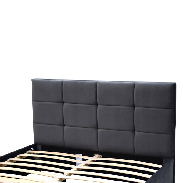 Julian King Bed Frame with Pull-out Storage Drawers Dark Grey Velvet