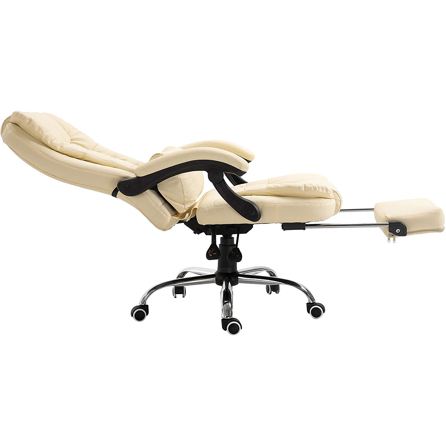 Executive Reclining Computer Desk Chair with Footrest, Headrest and Lumbar Cushion Support Furniture, MR34 Cream PU Leather