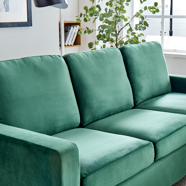 Campbell 3 Seater Sofa with Reversible Chaise in Green Velvet