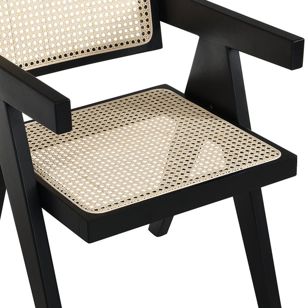 Jeanne Black Colour Cane Rattan Solid Beech Wood Dining Chair