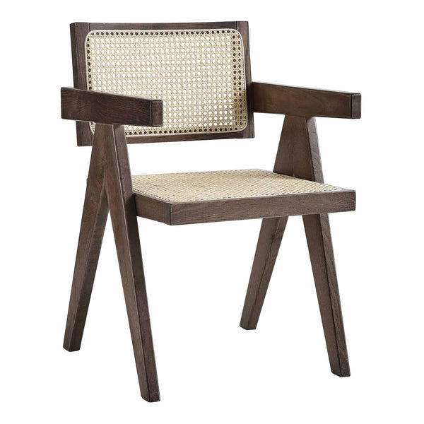 Jeanne Dark Walnut Cane Rattan Solid Beech Wood Dining Chair