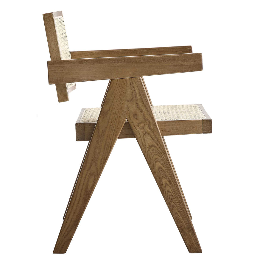 Jeanne Light Walnut Cane Rattan Solid Beech Wood Dining Chair
