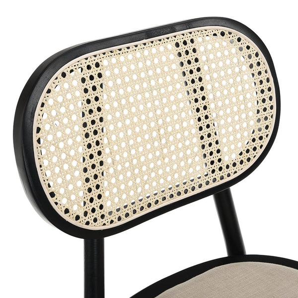 Anya Set of 2 Cane Rattan and Upholstered Dining Chairs, Black Colour