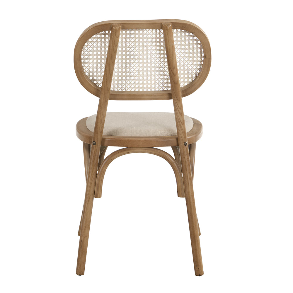 Anya Set of 2 Cane Rattan and Upholstered Dining Chairs, Natural Colour