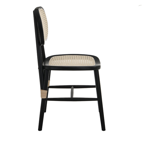 Anya+ Set of 2 Cane Rattan and Upholstered Dining Chairs, Black Colour