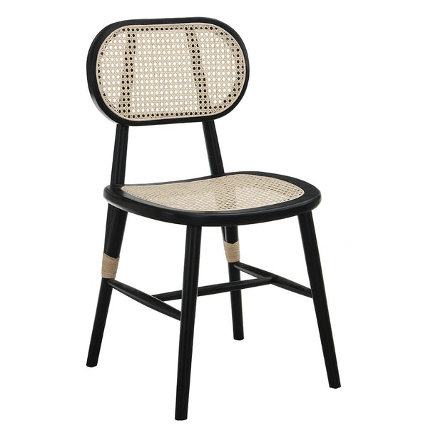 Anya+ Set of 2 Cane Rattan and Upholstered Dining Chairs, Black Colour