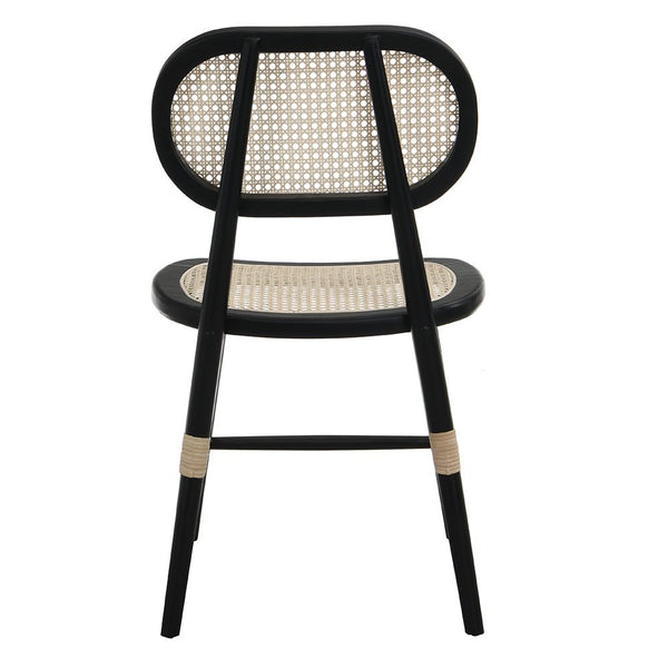 Anya+ Set of 2 Cane Rattan and Upholstered Dining Chairs, Black Colour