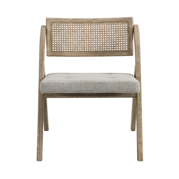 Bordon Natural Cane Rattan Folding Chair with Grey Upholstered Seat