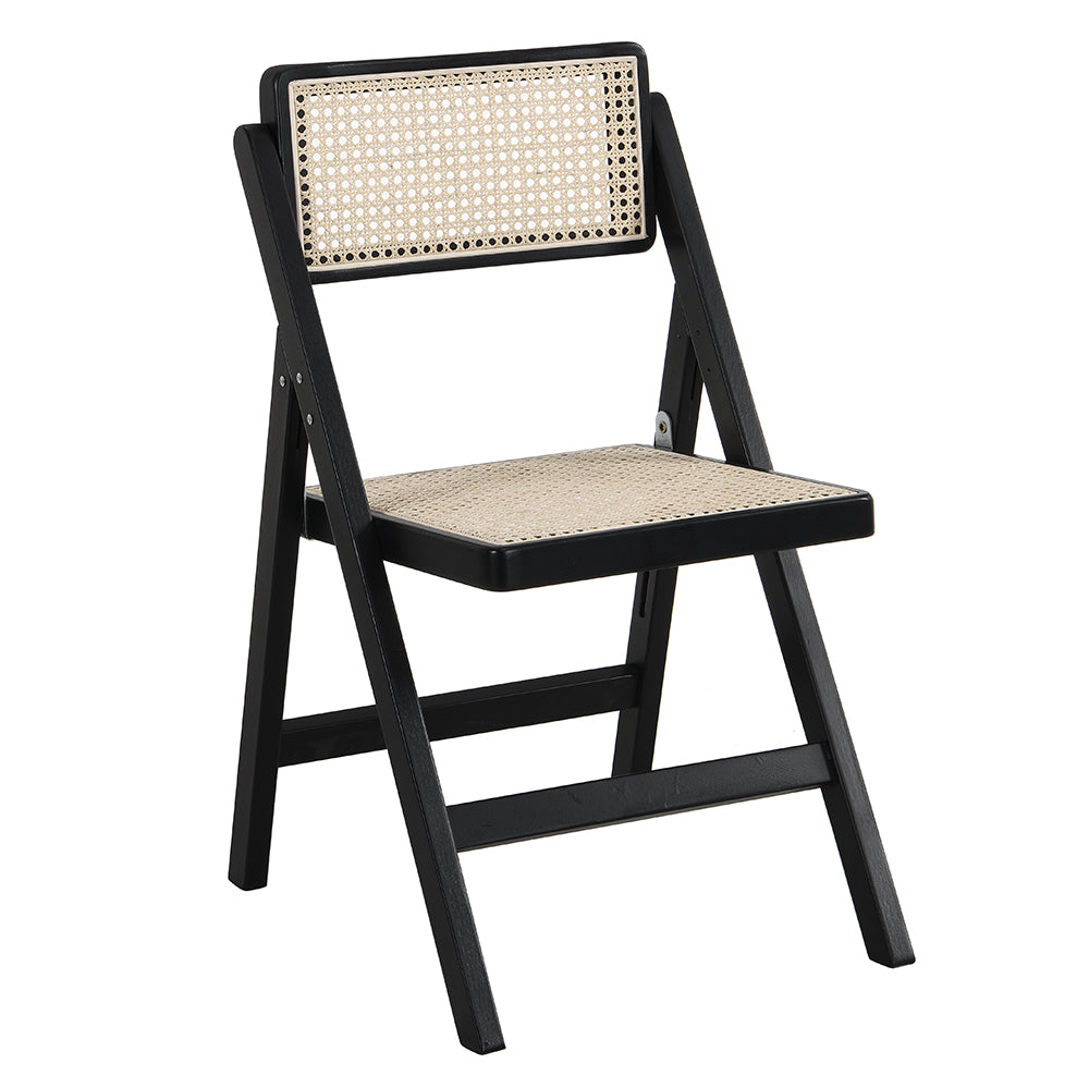 Frances Set of 2 Folding Cane Rattan Chairs, Black Colour