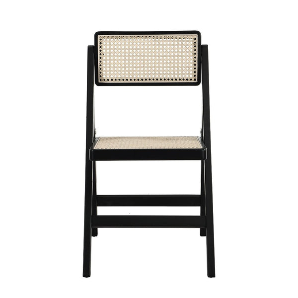 Frances Set of 2 Folding Cane Rattan Chairs, Black Colour