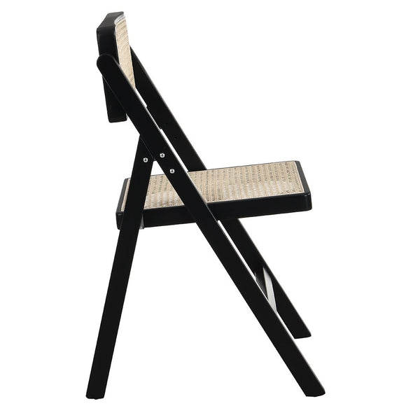 Frances Set of 2 Folding Cane Rattan Chairs, Black Colour