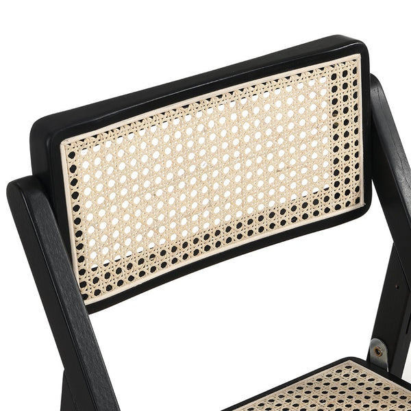 Frances Set of 2 Folding Cane Rattan Chairs, Black Colour