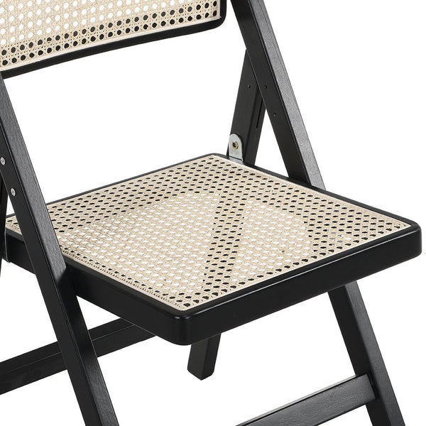 Frances Set of 2 Folding Cane Rattan Chairs, Black Colour