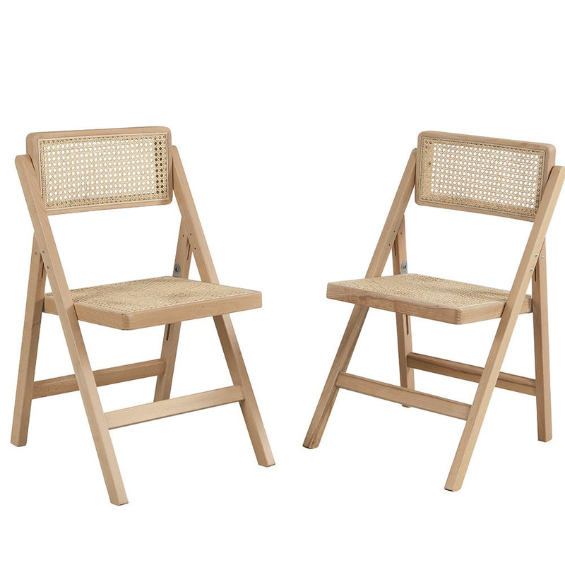 Frances Set of 2 Folding Cane Rattan Chairs, Natural Colour