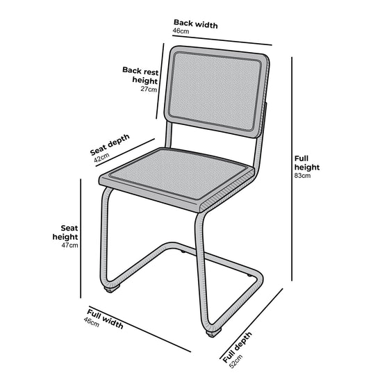 Cosenza Pair of 2 Dining Chairs, Cane & Chrome (Black)