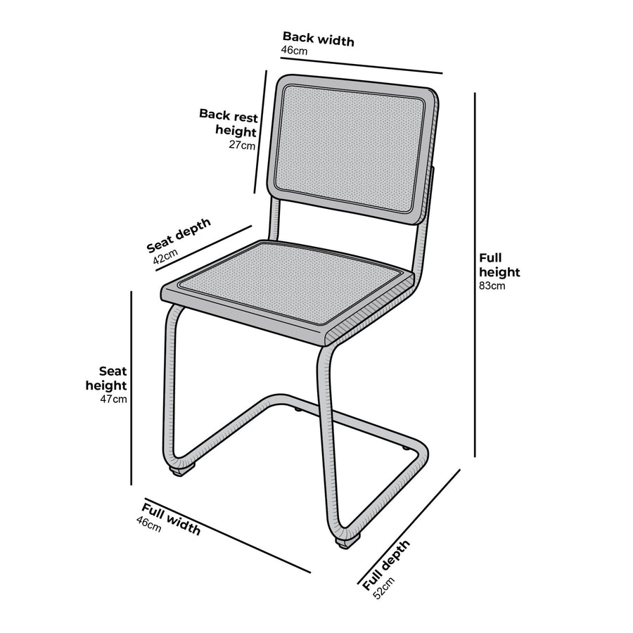 Cosenza Pair of 2 Dining Chairs, Cane & Chrome (Black)