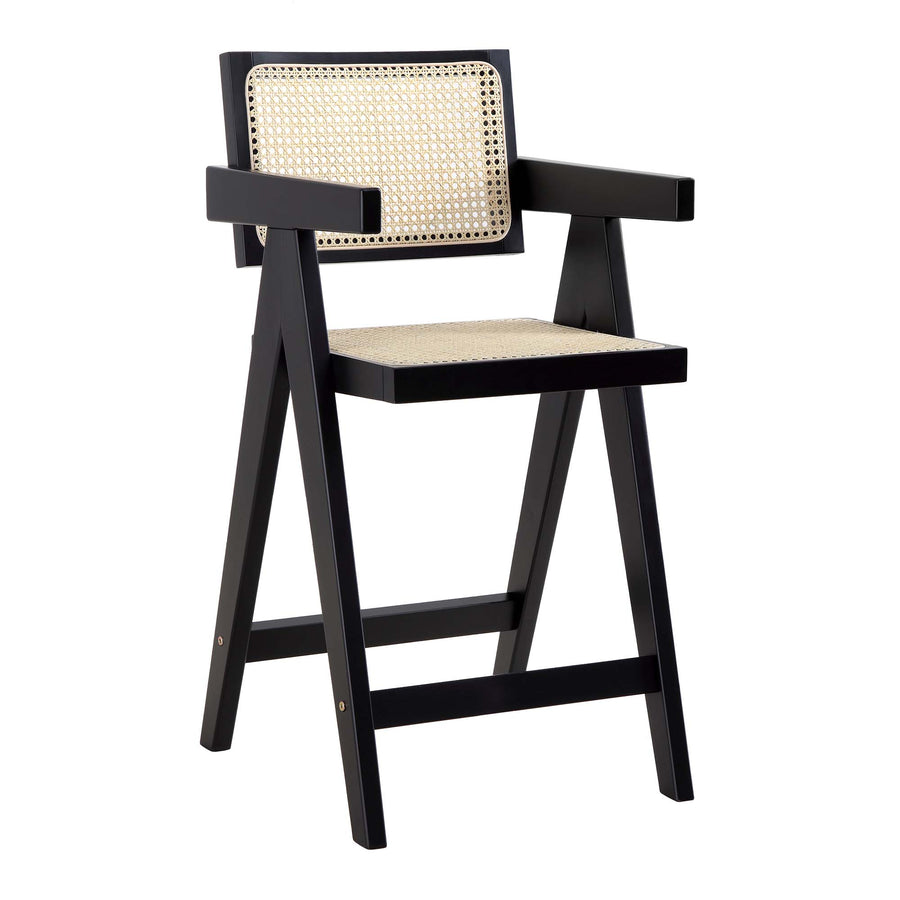 Jeanne Black Colour Cane Rattan Solid Beech Wood Counter Stool