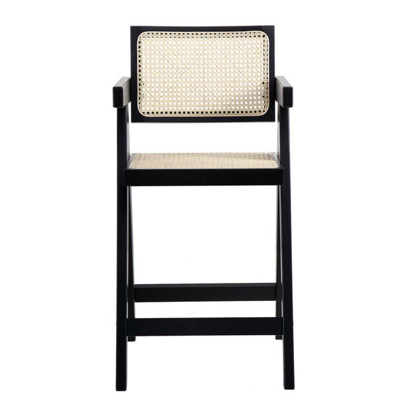 Jeanne Black Colour Cane Rattan Solid Beech Wood Counter Stool