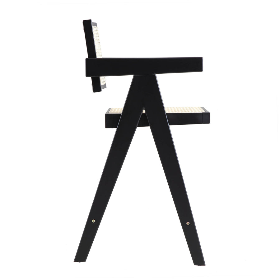 Jeanne Black Colour Cane Rattan Solid Beech Wood Counter Stool