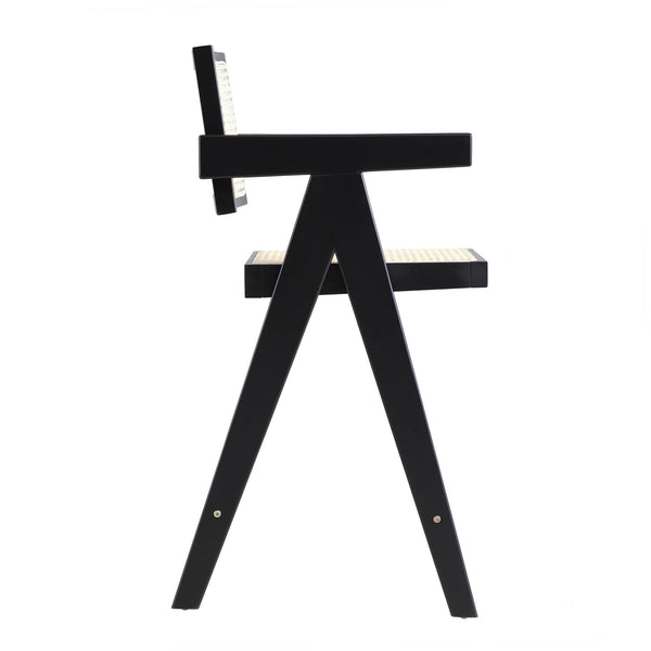 Jeanne Black Colour Cane Rattan Solid Beech Wood Counter Stool