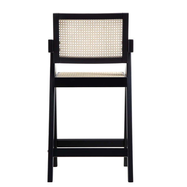 Jeanne Black Colour Cane Rattan Solid Beech Wood Counter Stool