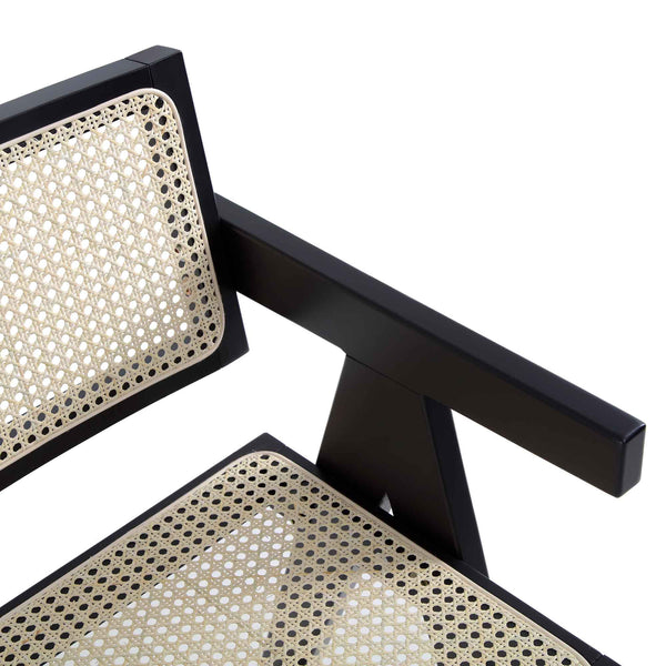 Jeanne Black Colour Cane Rattan Solid Beech Wood Counter Stool